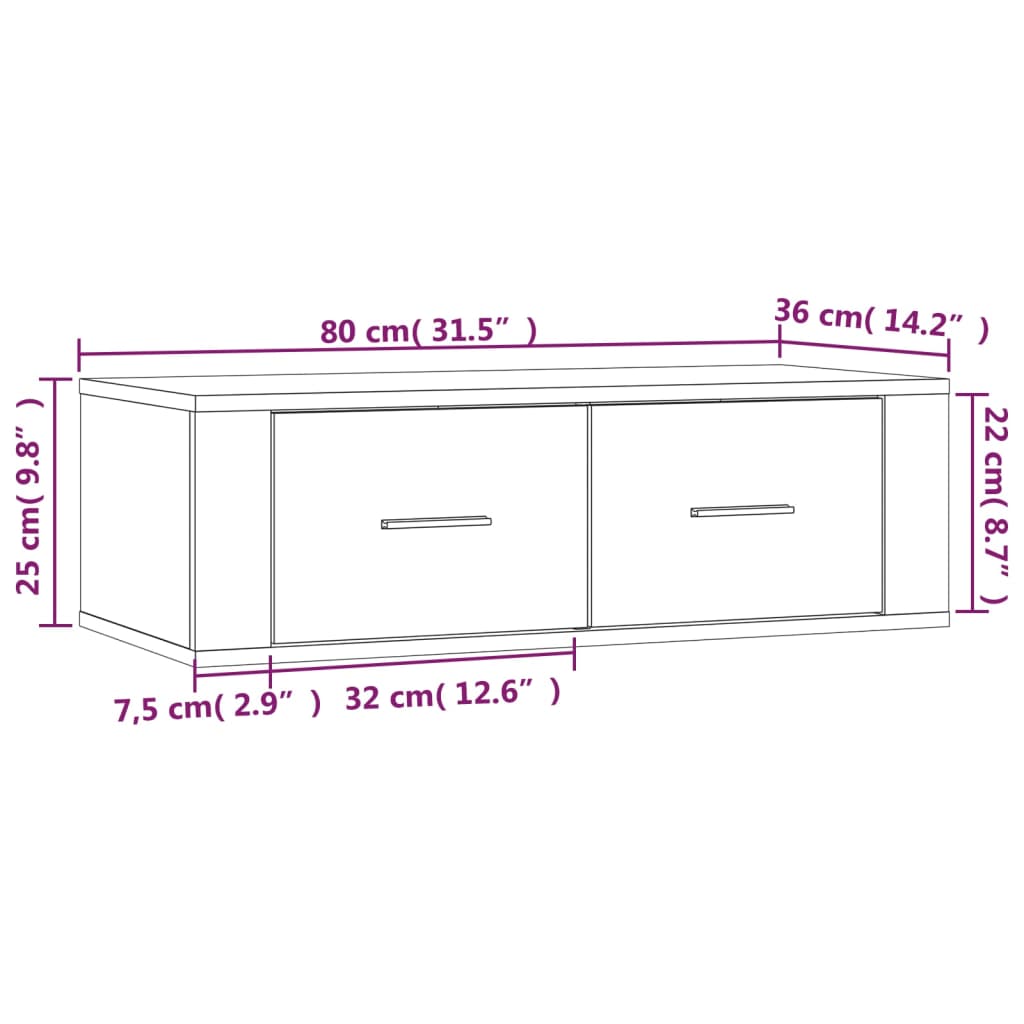 vidaXL Hanging TV Cabinet Concrete Grey 80x36x25 cm Engineered Wood