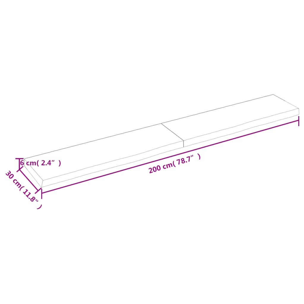 vidaXL Wall Shelf 200x30x(2-6) cm Untreated Solid Wood Oak