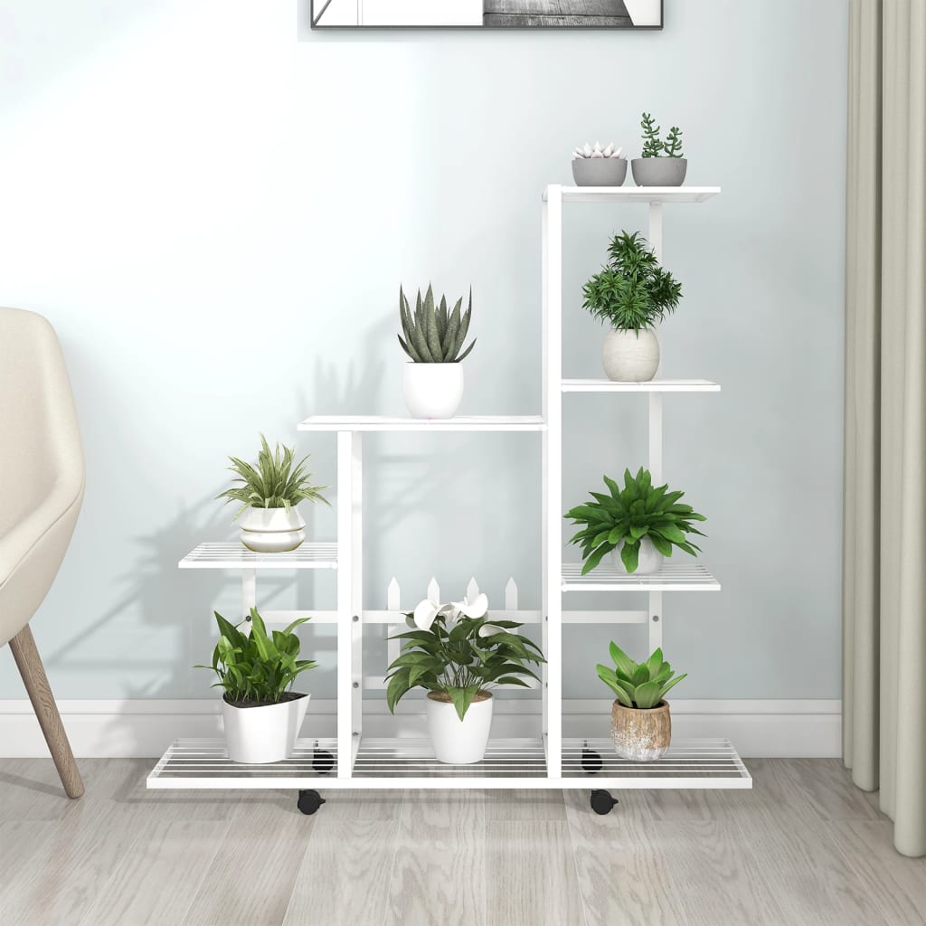 vidaXL Flower Stand with Wheel 94.5x25x92.5 cm White Metal