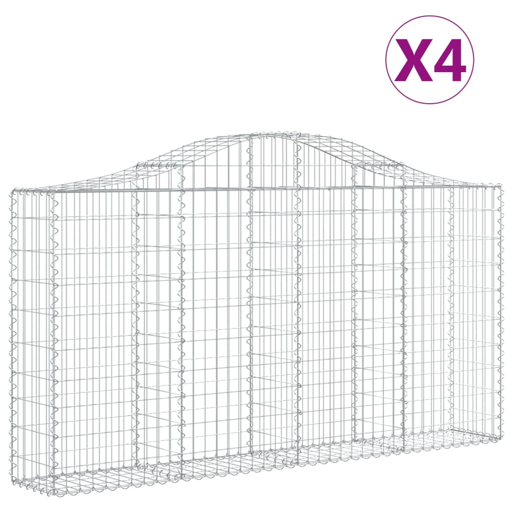 vidaXL Arched Gabion Baskets 4 pcs 200x30x100/120 cm Galvanised Iron