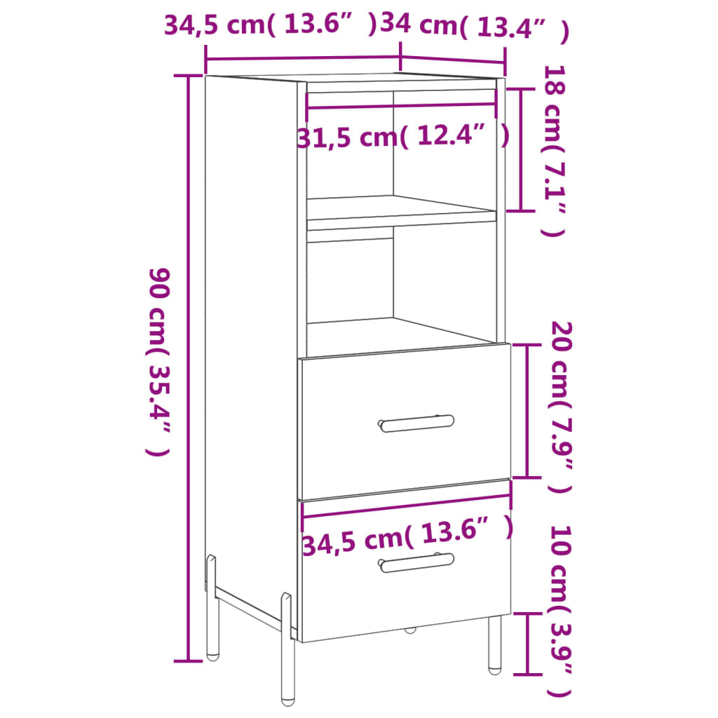 vidaXL Sideboard Brown Oak 34.5x34x90 cm Engineered Wood