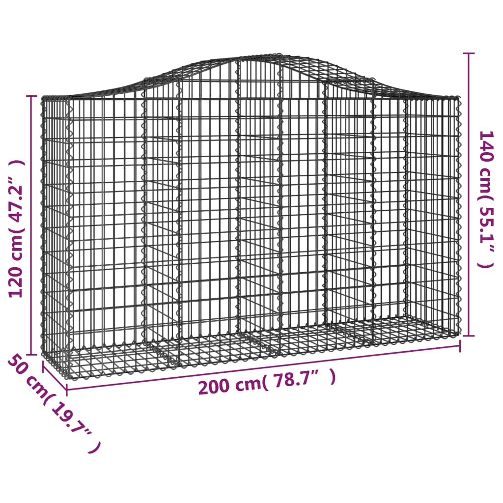 vidaXL Arched Gabion Baskets 3 pcs 200x50x120/140 cm Galvanised Iron