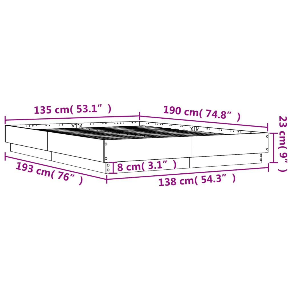 vidaXL Bed Frame Concrete Grey 135x190 cm Double Engineered Wood