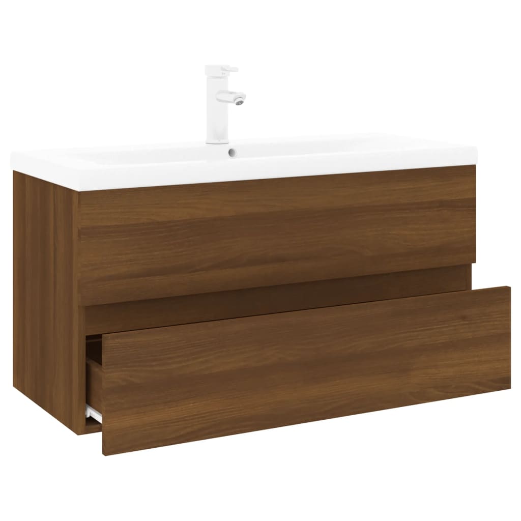 vidaXL Sink Cabinet with Built-in Basin Brown Oak Engineered Wood