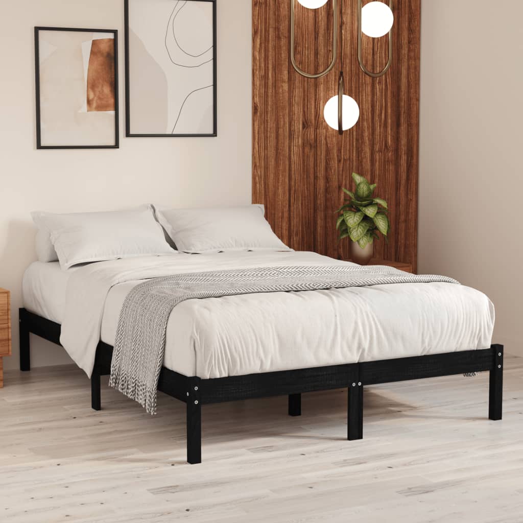 vidaXL Bed Frame without Mattress Black Solid Wood 140x190 cm