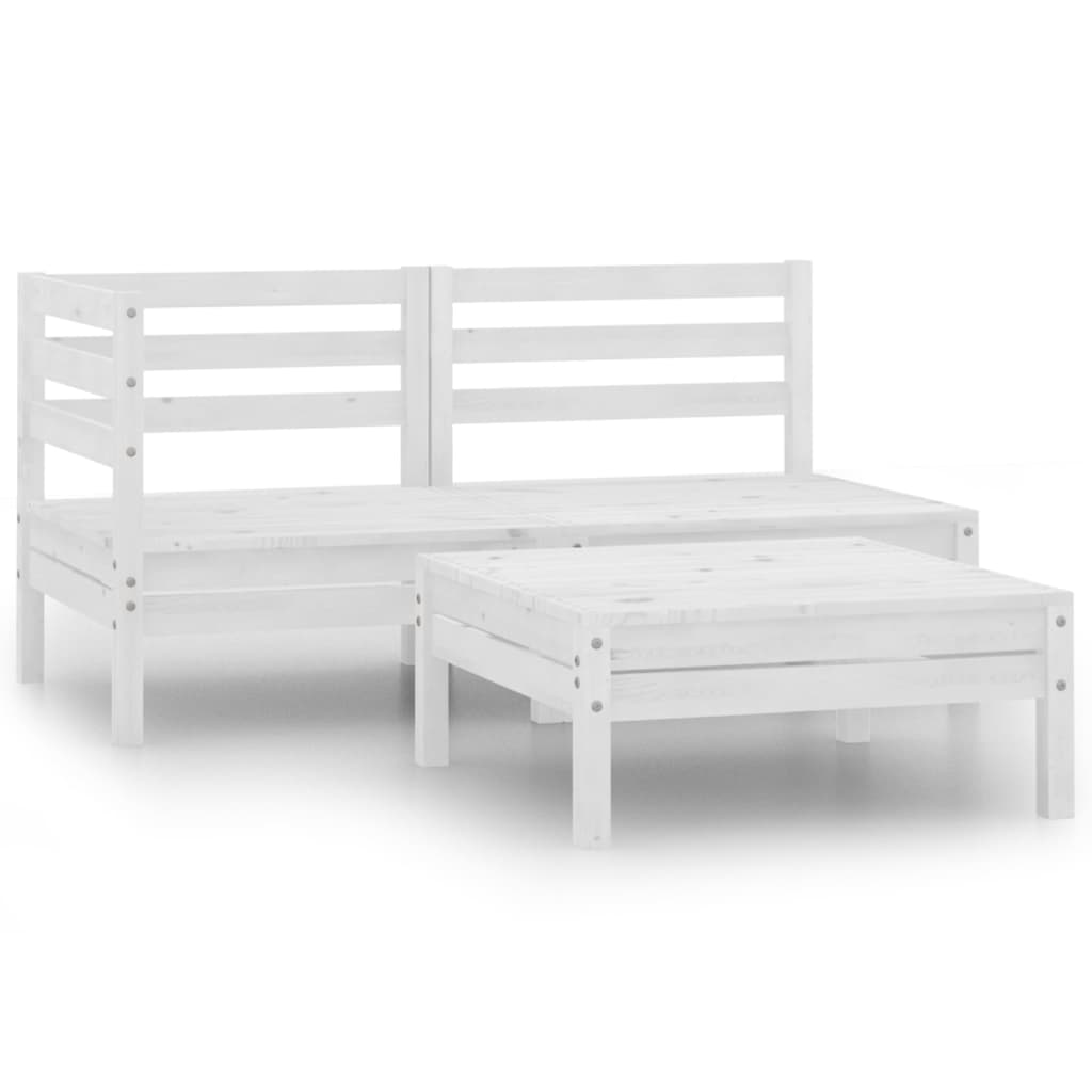 vidaXL 3 Piece Garden Lounge Set Solid Pinewood White