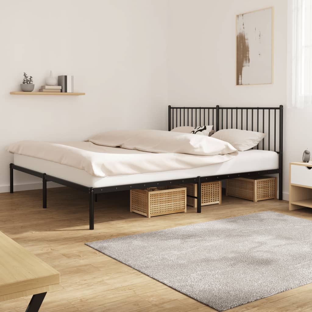 vidaXL Metal Bed Frame without Mattress with Headboard Black 180x200 cm Super King