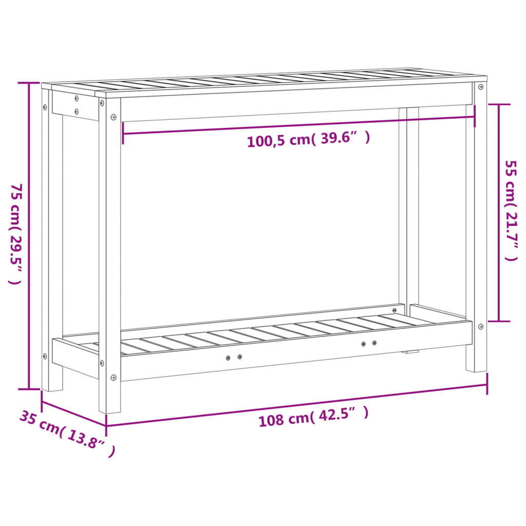 vidaXL Potting Table with Shelf White 108x35x75 cm Solid Wood Pine