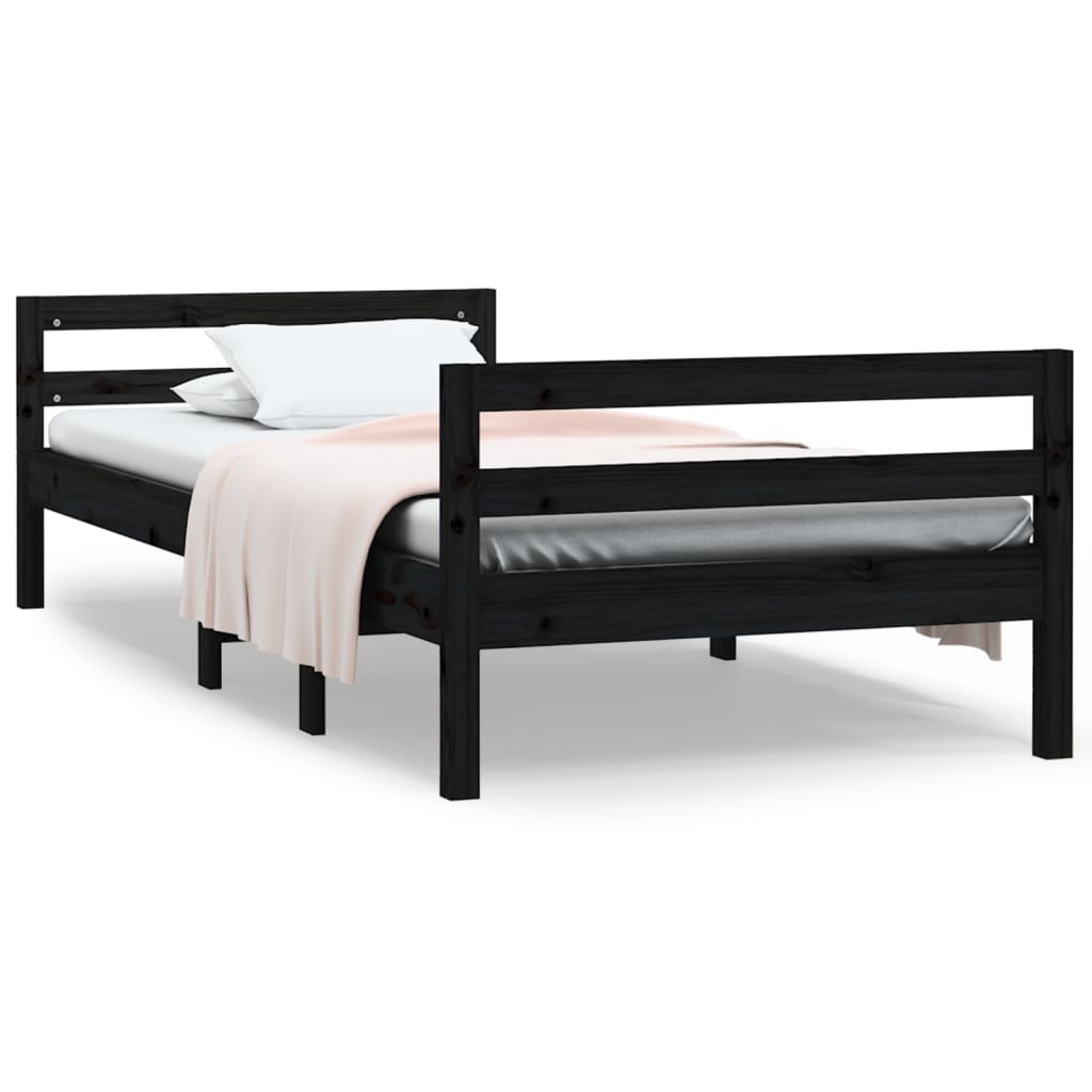 vidaXL Bed Frame without Mattress Black 75x190 cm Small Single Solid Wood Pine