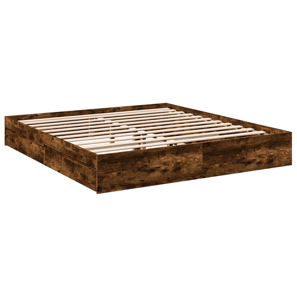 vidaXL Bed Frame with Drawers without Mattress Smoked Oak 180x200 cm Super King