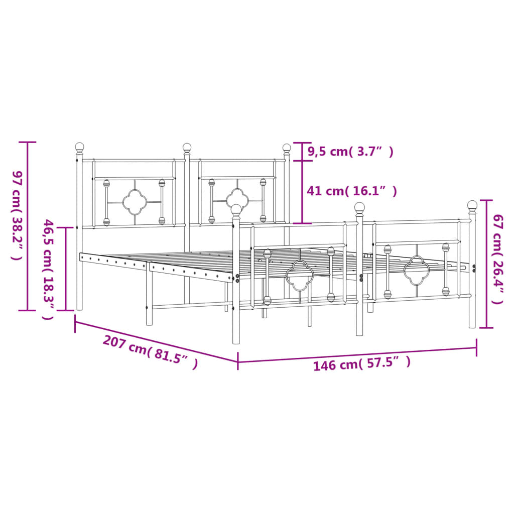 vidaXL Metal Bed Frame without Mattress with Footboard White 140x200 cm