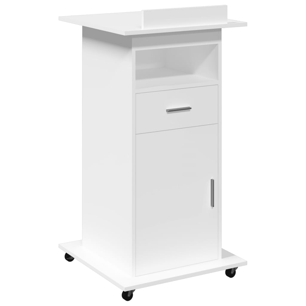 vidaXL Lectern with Wheels & Drawer White 55x55x107 cm Engineered Wood