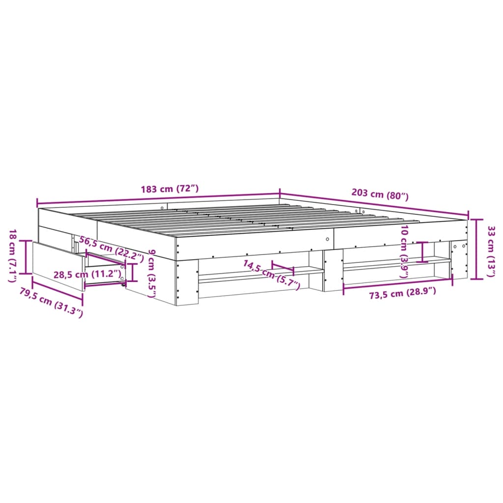 vidaXL Bed Frame without Mattress Sonoma Oak 180x200 cm Super King Engineered Wood