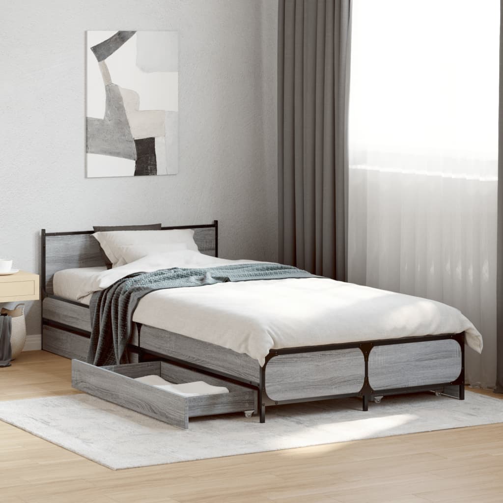 vidaXL Bed Frame with Drawers without Mattress Grey Sonoma 90x200 cm