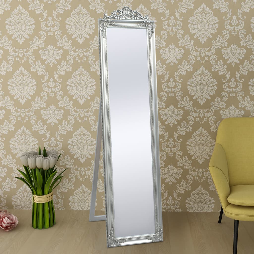 vidaXL Free-Standing Mirror Baroque Style 160x40 cm Silver