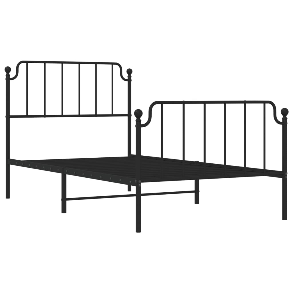 vidaXL Metal Bed Frame without Mattress with Footboard Black 100x190 cm