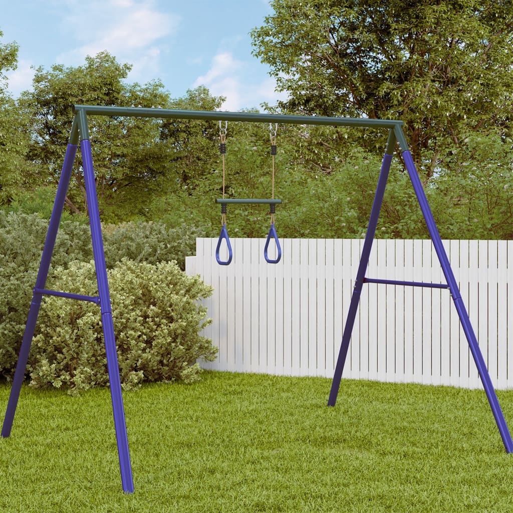 vidaXL Trapeze Bar with Gym Rings for Kids Blue and Dark Green Steel