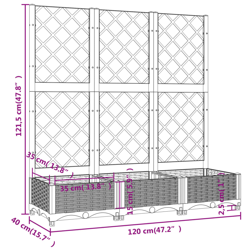 vidaXL Garden Planter with Trellis Brown 120x40x121.5 cm PP