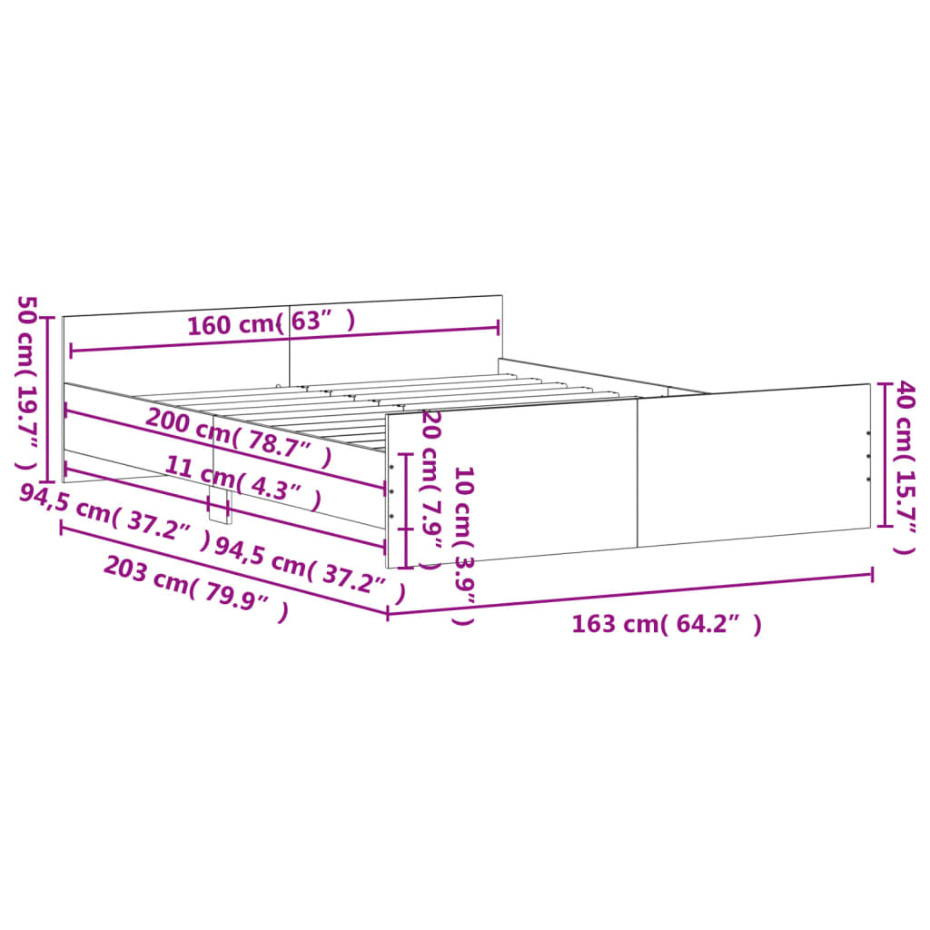 vidaXL Bed Frame without Mattress Black 160x200 cm