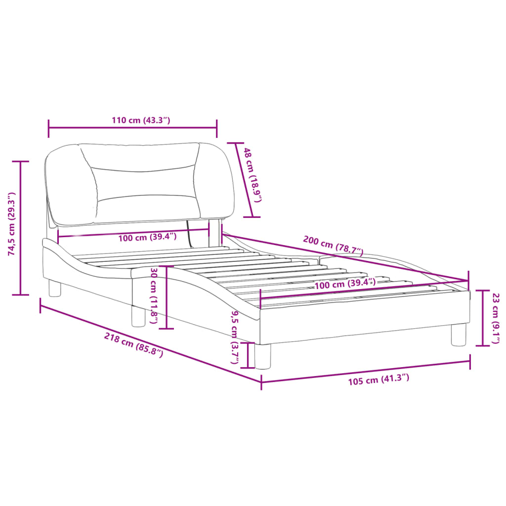 vidaXL Bed Frame with LED without Mattress Grey 100x200 cm