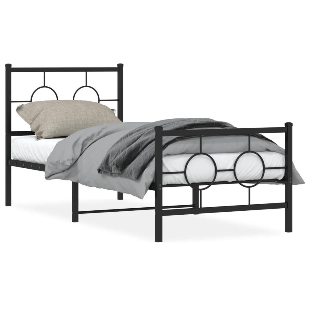 vidaXL Metal Bed Frame without Mattress with Footboard Black 75x190 cm Small Single