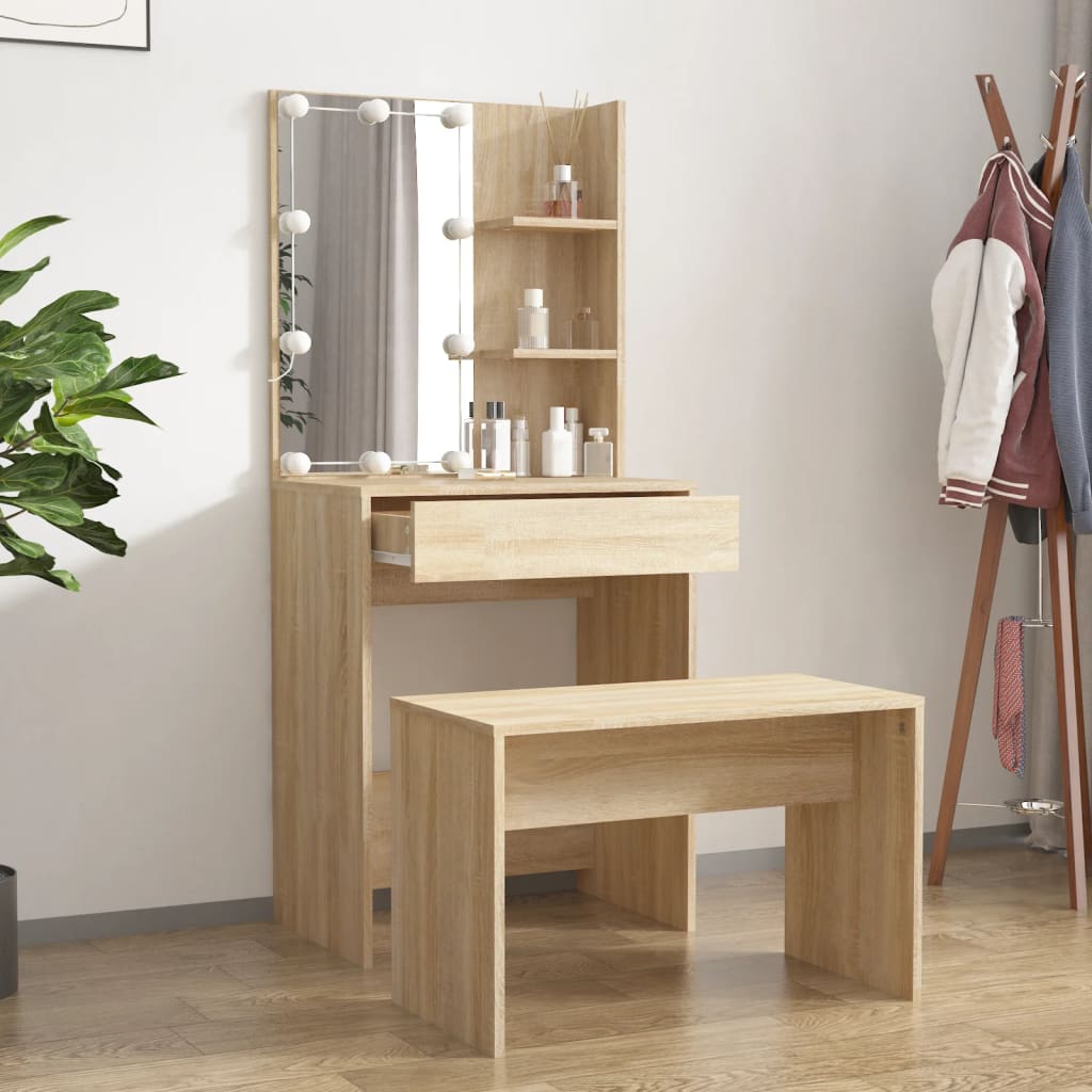 vidaXL Dressing Table Set with LED Sonoma Oak Engineered Wood