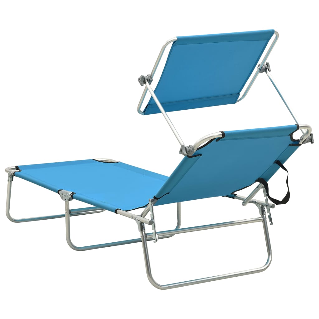 vidaXL Folding Sun Lounger with Canopy Steel Turquoise and Blue