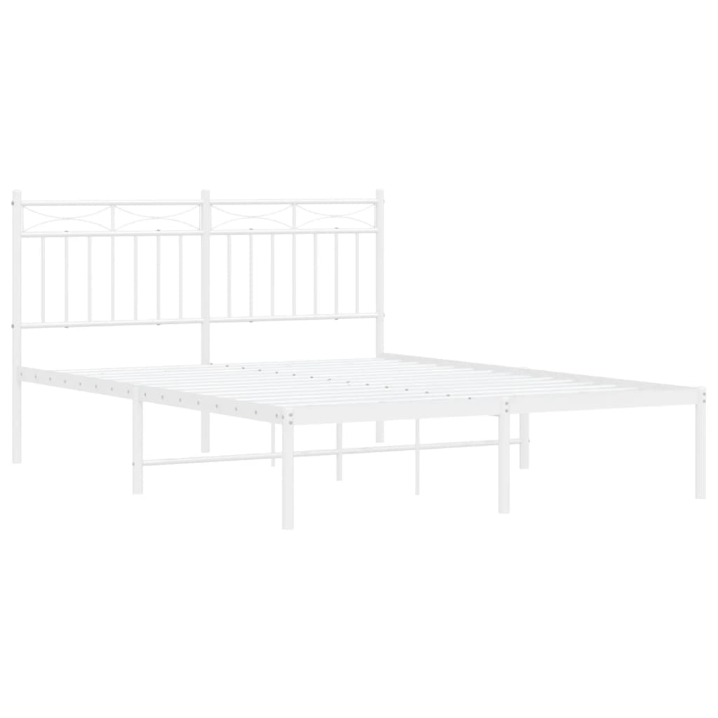 vidaXL Metal Bed Frame without Mattress with Headboard White 135x190 cm Double