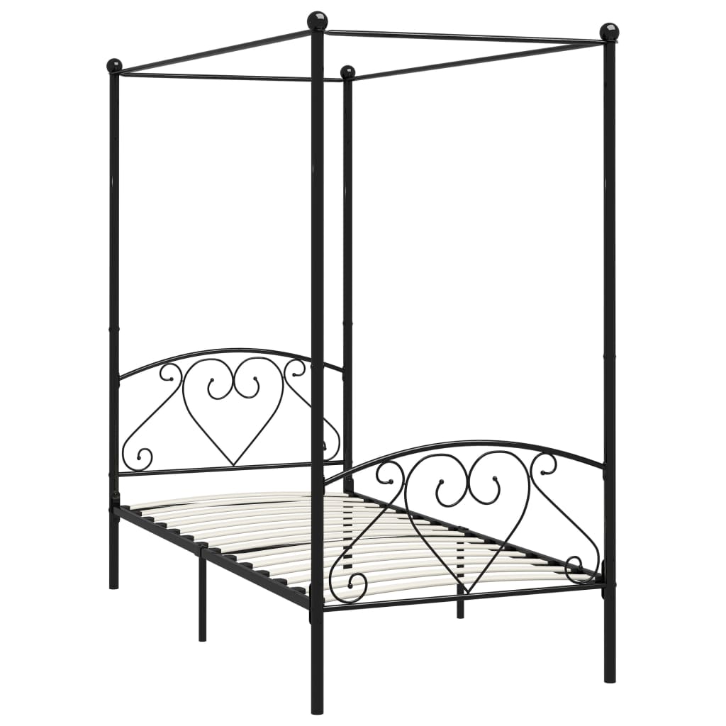 vidaXL Canopy Bed Frame without Mattress Black Metal 100x200 cm