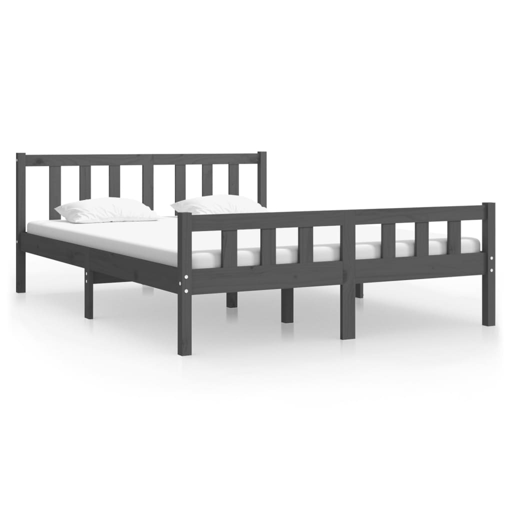 vidaXL Bed Frame without Mattress Grey Solid Wood 140x190 cm