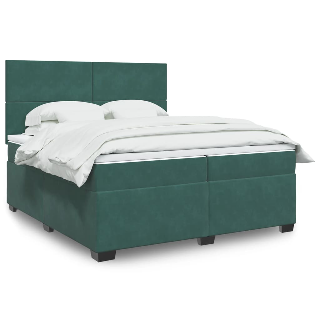 vidaXL Box Spring Bed with Mattress Dark Green 200x200 cm Velvet