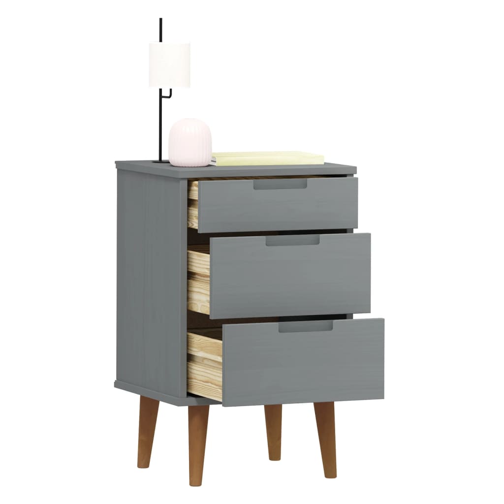 vidaXL Bedside Cabinet MOLDE Grey 40x35x65 cm Solid Wood Pine