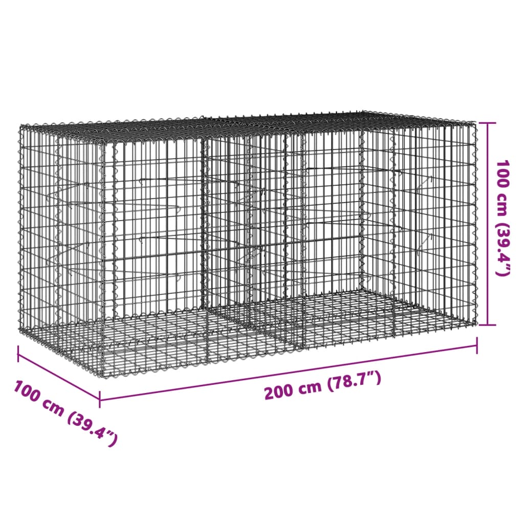 vidaXL Gabion Basket with Cover 200x100x100 cm Galvanised Iron