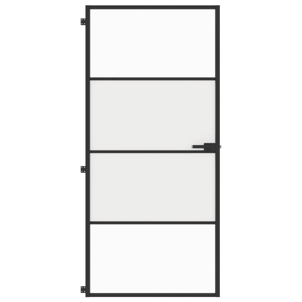 vidaXL Interior Door Slim Black 93x201.5 cm Tempered Glass and Aluminium