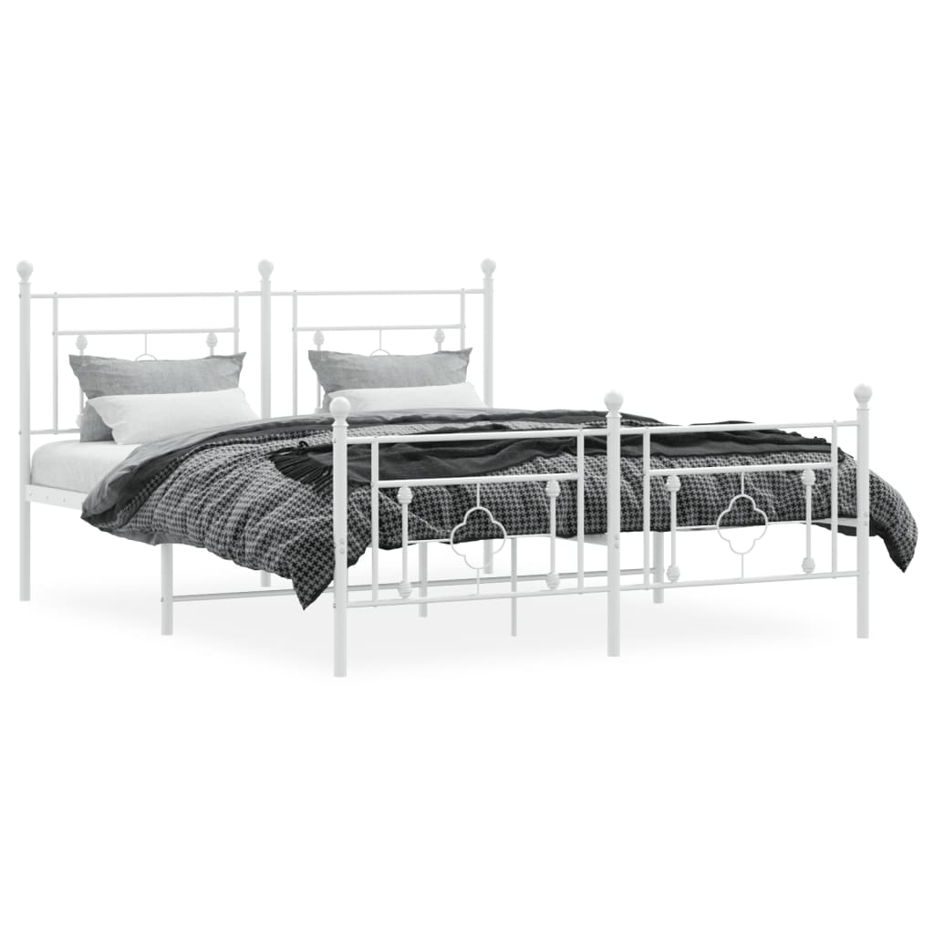 vidaXL Metal Bed Frame without Mattress with Footboard White 150x200 cm King Size