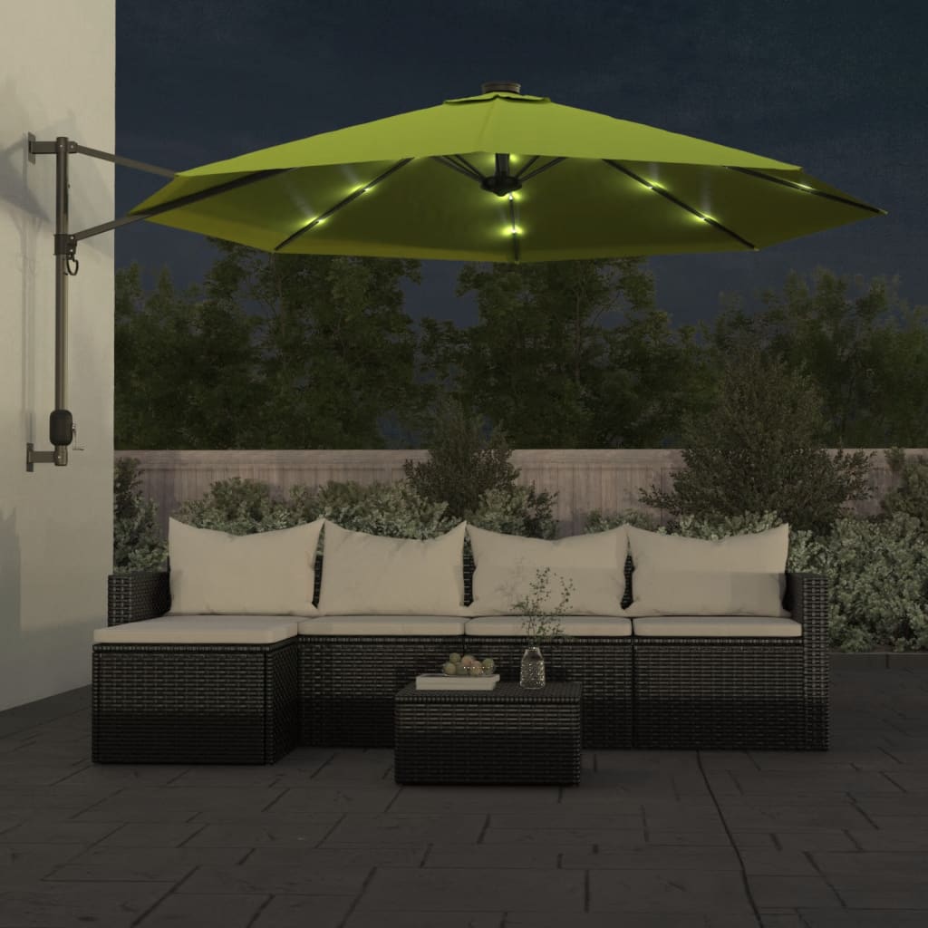 vidaXL Wall-mounted Parasol with LEDs Apple Green 290cm