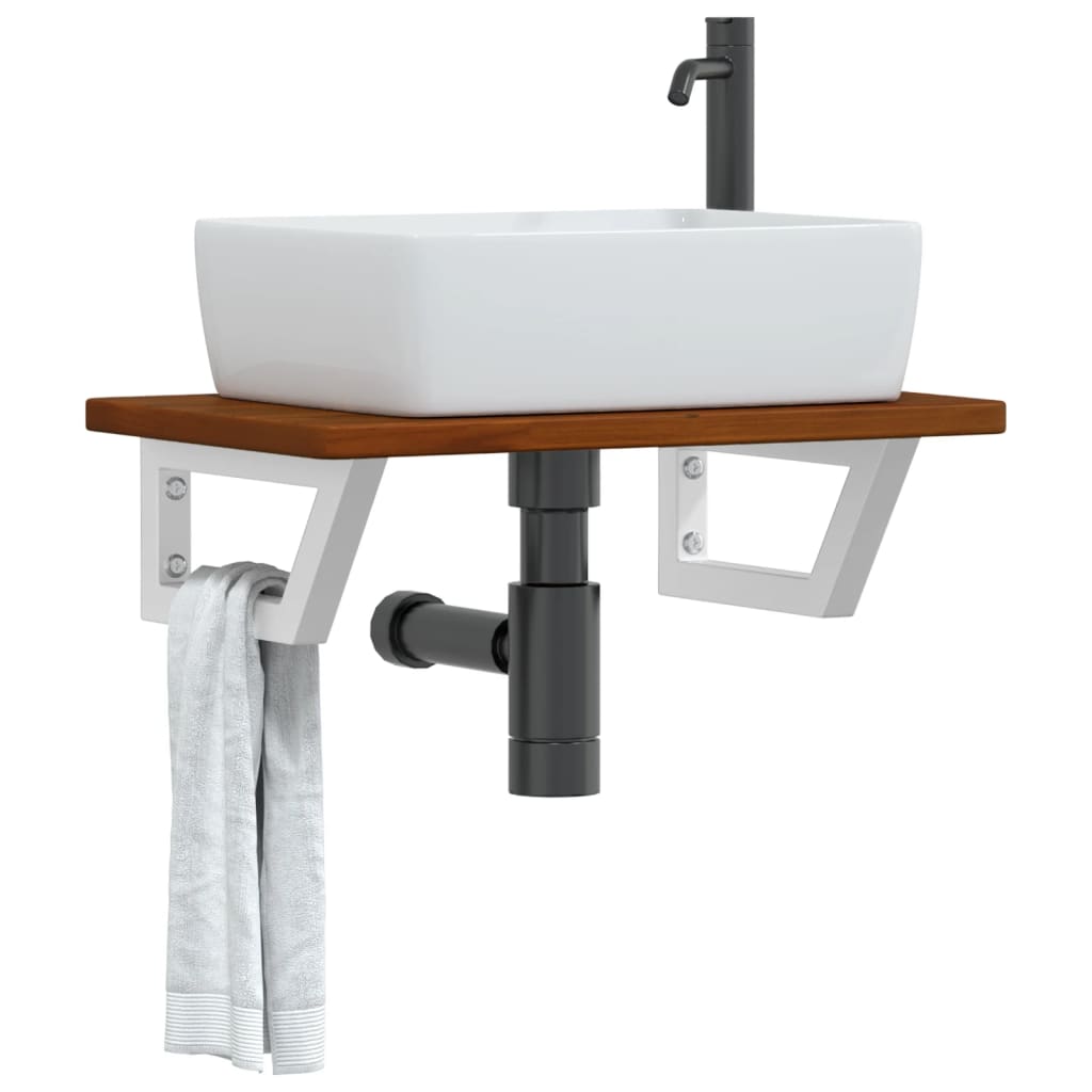 vidaXL Basin Shelf Wall Mounted Steel and Solid Wood Oak