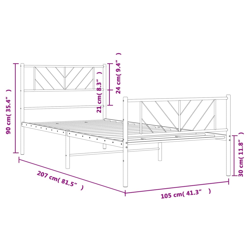 vidaXL Metal Bed Frame without Mattress with Footboard Black 100x200 cm