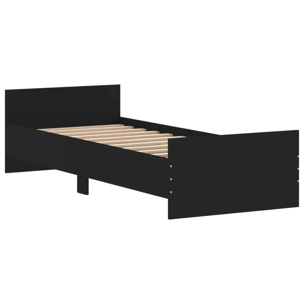 vidaXL Bed Frame without Mattress Black 75x190 cm Small Single Engineered Wood