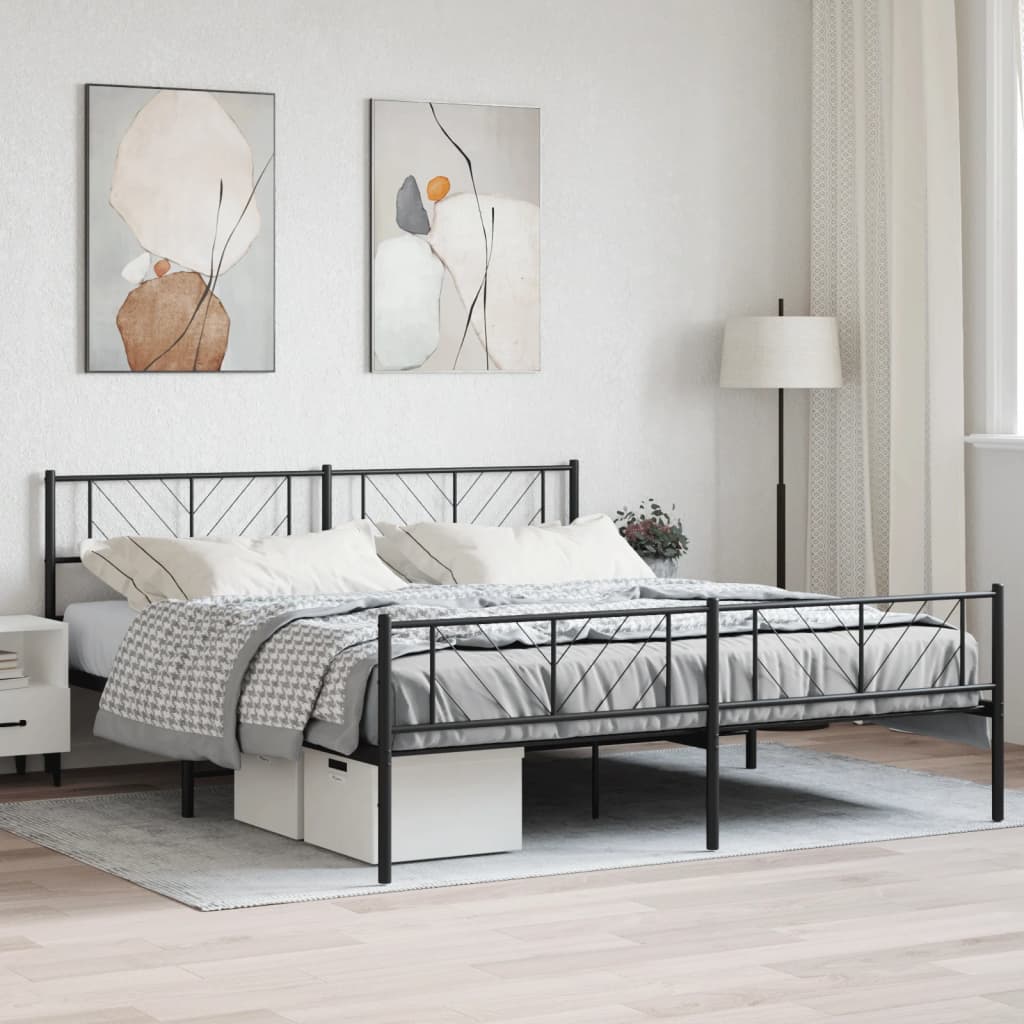 vidaXL Metal Bed Frame without Mattress with Footboard Black 193x203 cm