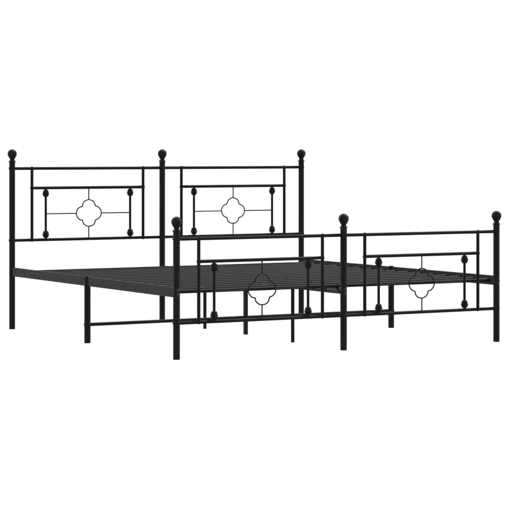 vidaXL Metal Bed Frame without Mattress with Footboard Black 180x200 cm Super King