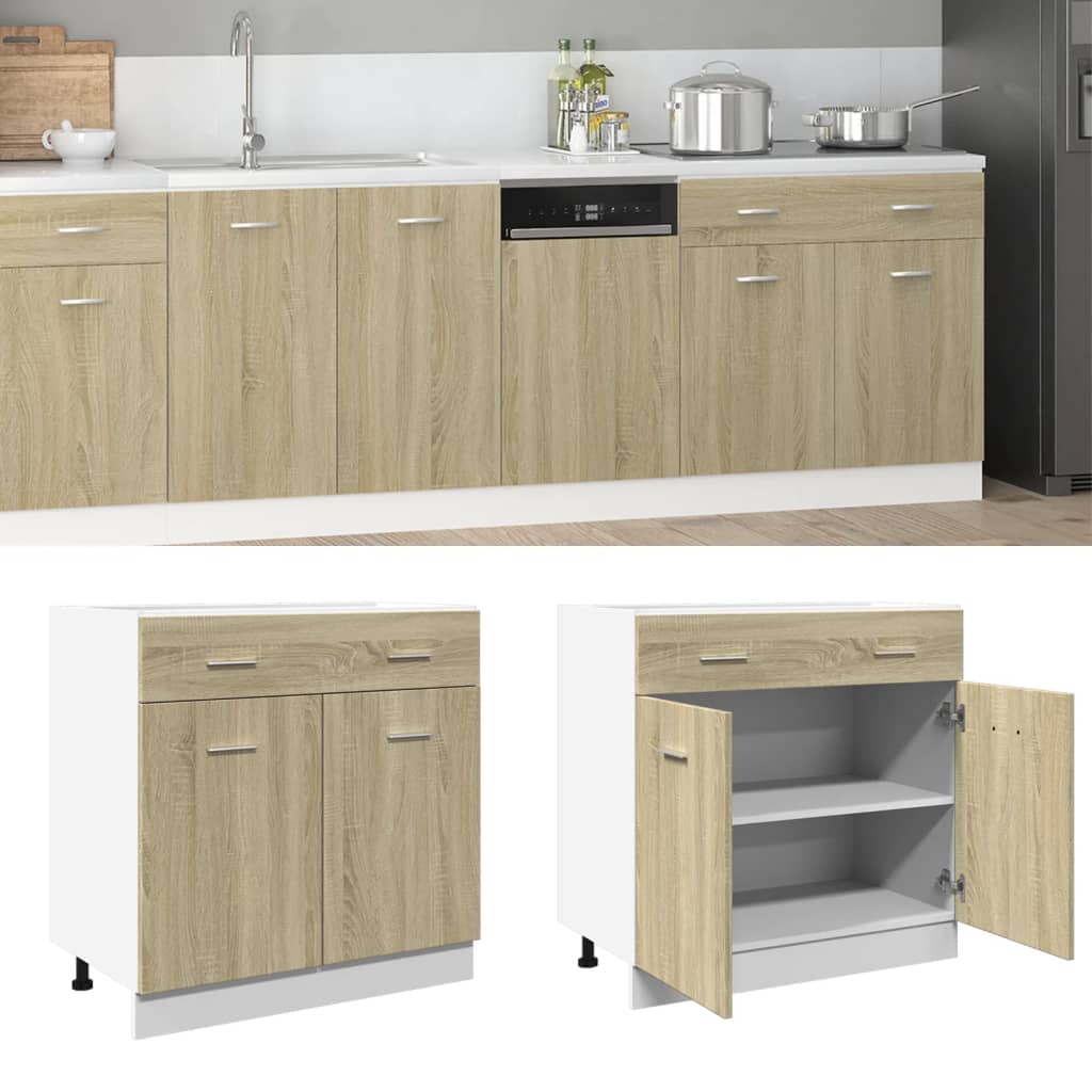 vidaXL Drawer Bottom Cabinet Sonoma Oak 80x46x81.5 cm Engineered Wood