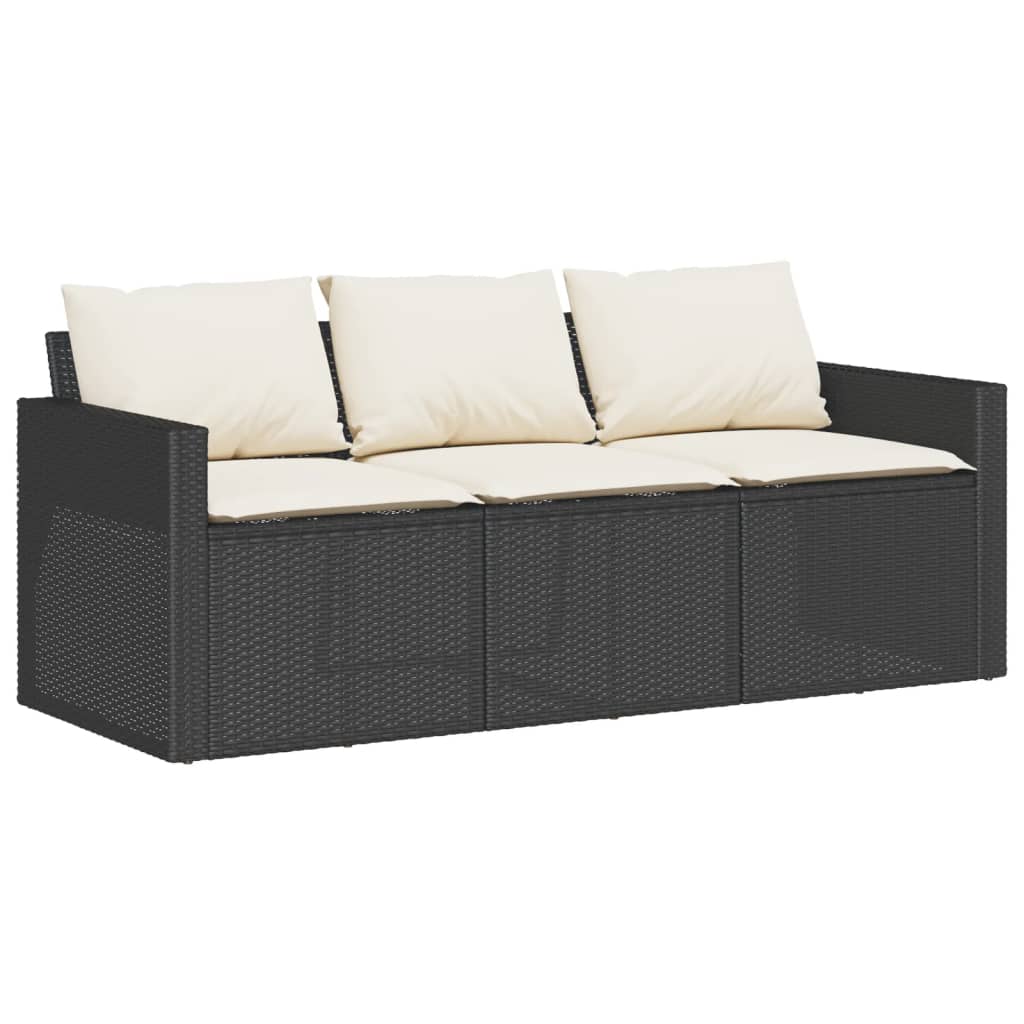 vidaXL Garden Sofa with Cushions 3-Seater Brown Poly Rattan