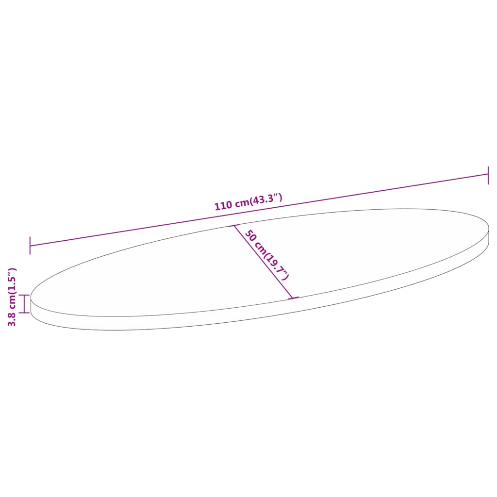 vidaXL Table Top 110x50x3.8 cm Oval Solid Wood Acacia