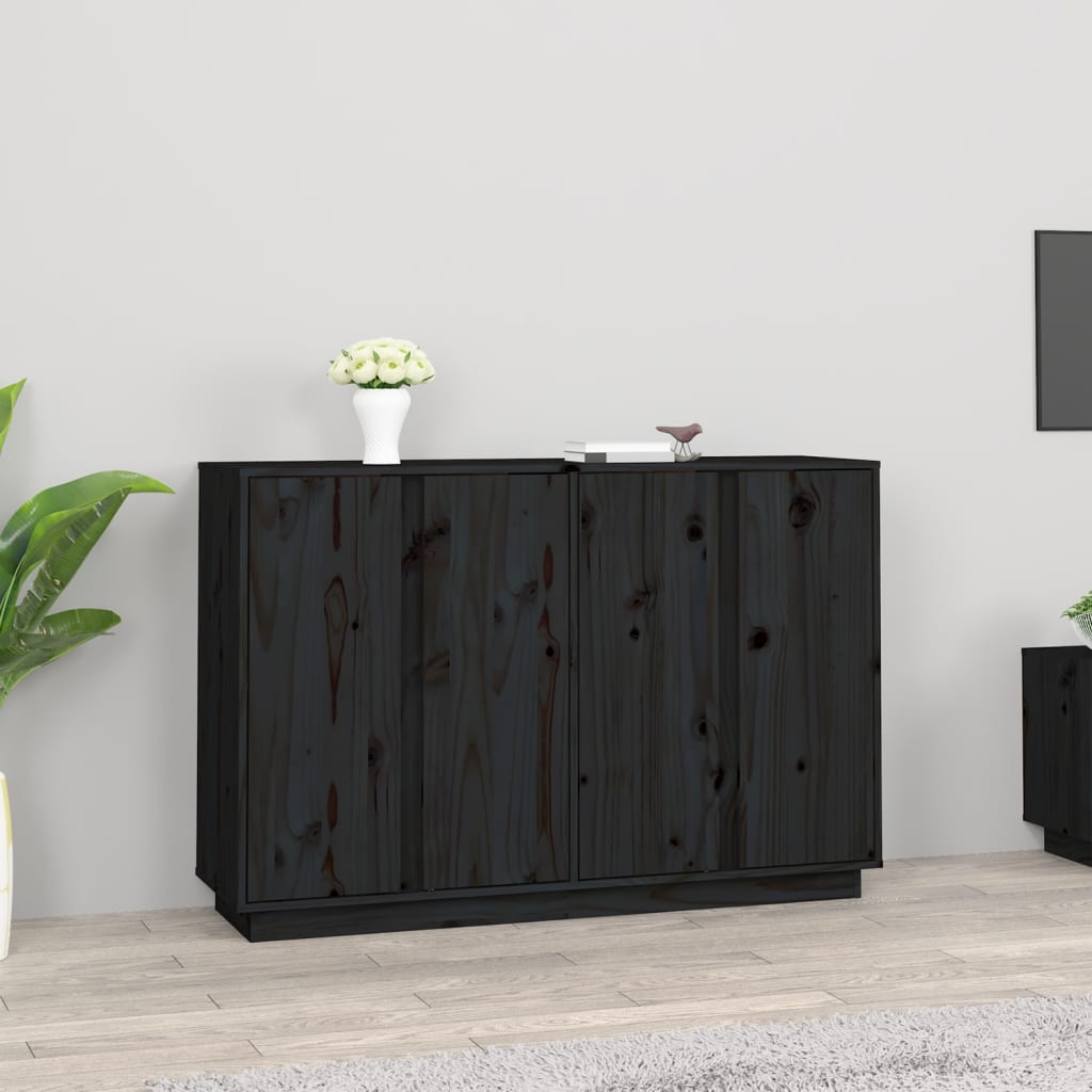 vidaXL Sideboard Black 120x35x80 cm Solid Wood Pine