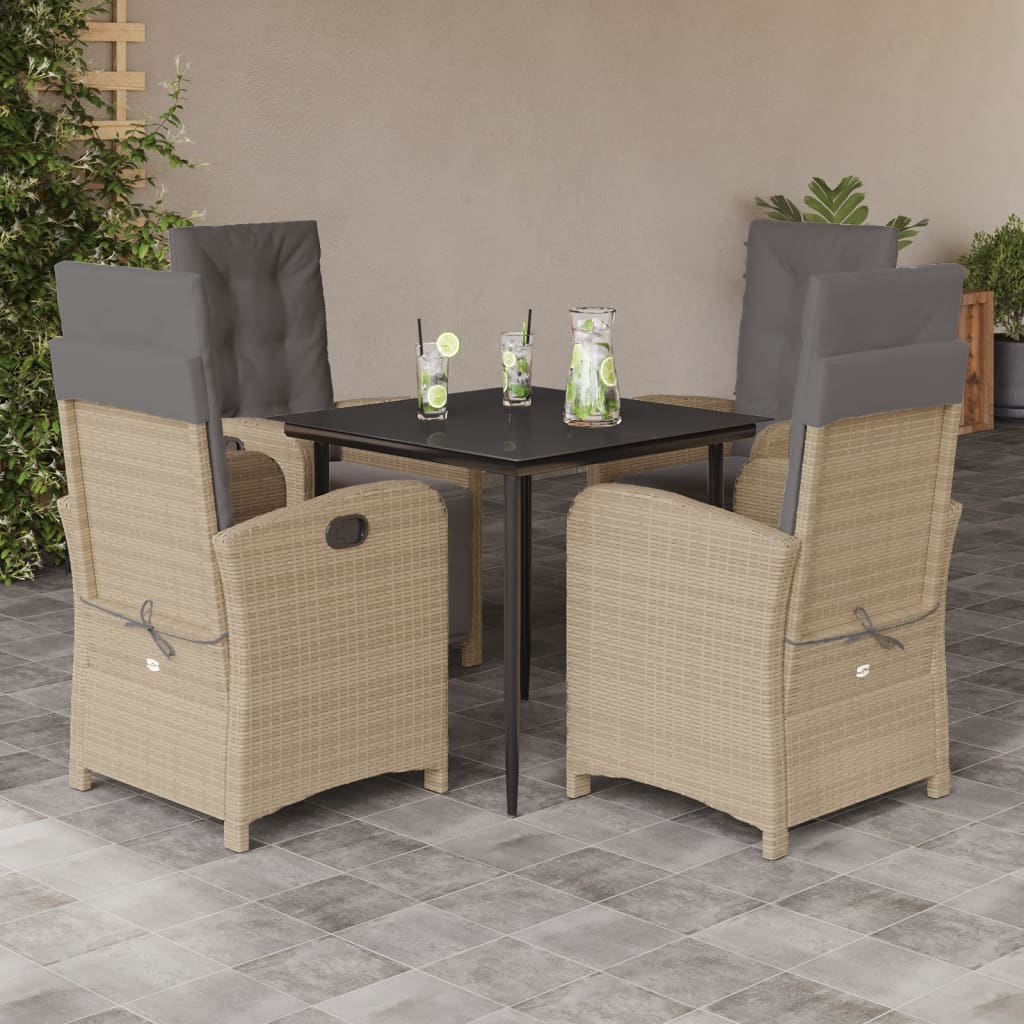 vidaXL 5 Piece Garden Dining Set with Cushions Beige Poly Rattan