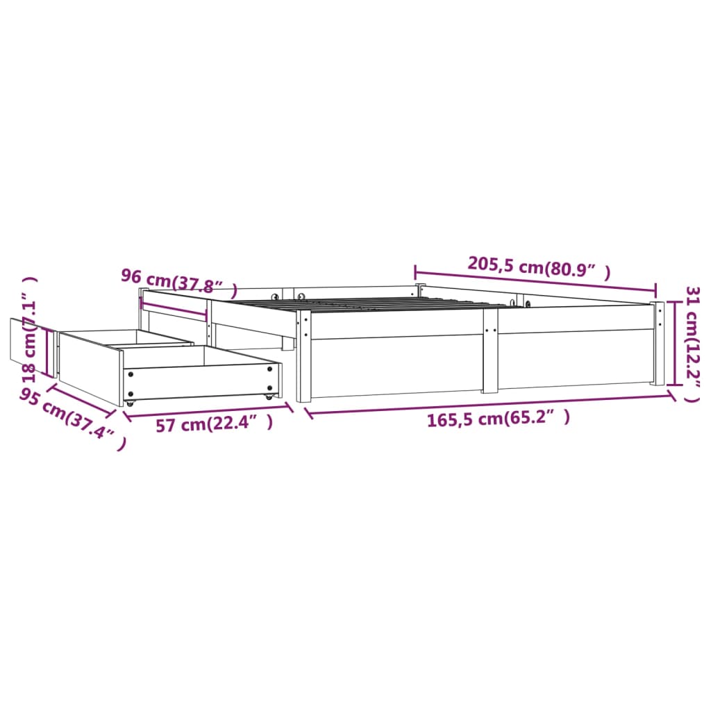 vidaXL Bed Frame without Mattress with Drawers White 160x200 cm (814960+815000)