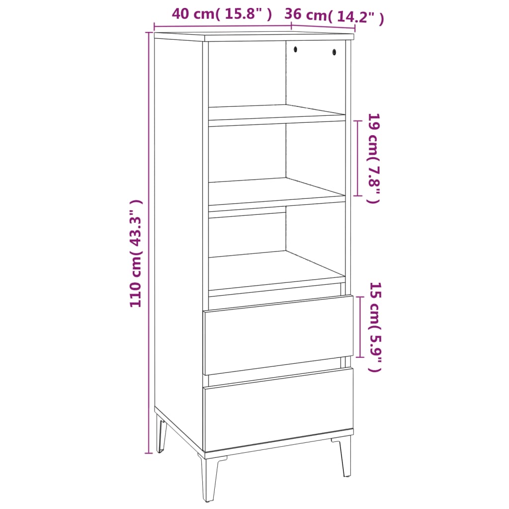 vidaXL Highboard White 40x36x110 cm Engineered Wood