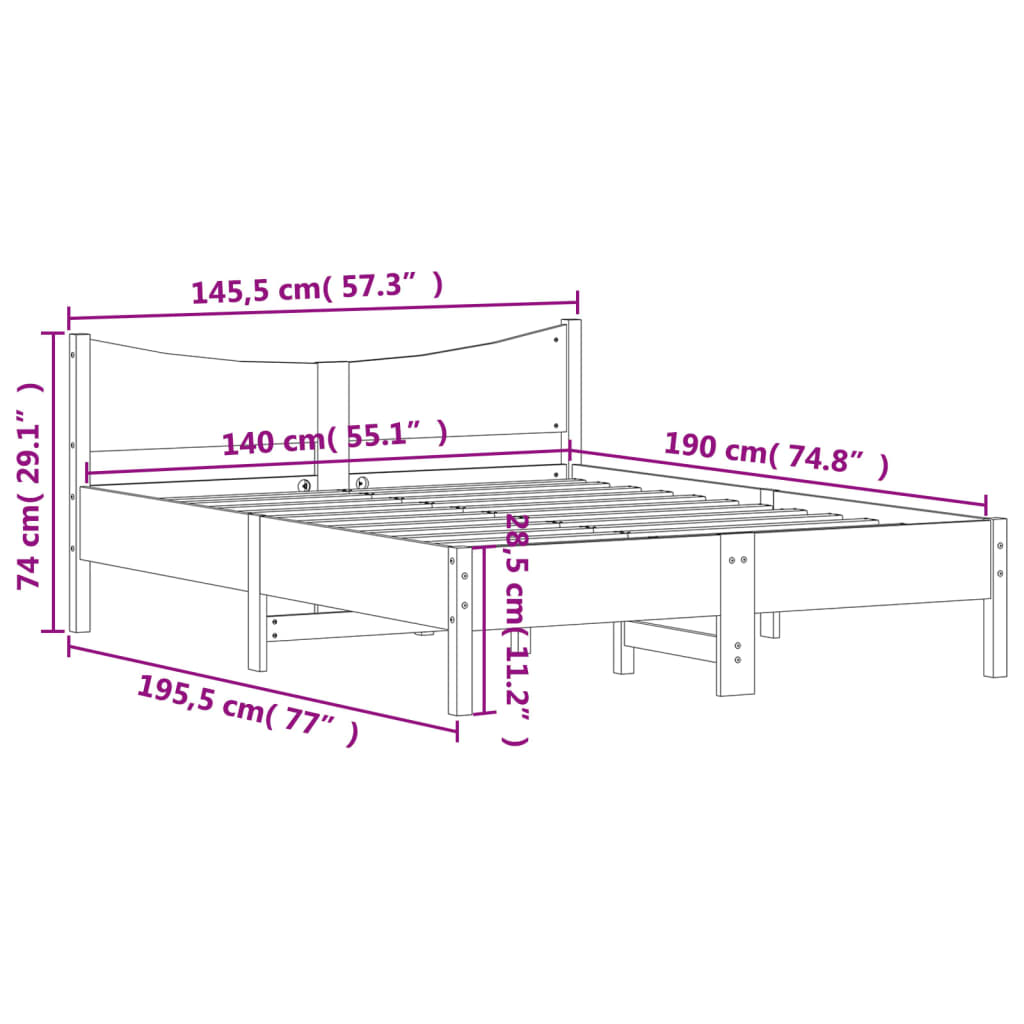 vidaXL Bed Frame without Mattress Wax Brown 140x190 cm Solid Wood Pine