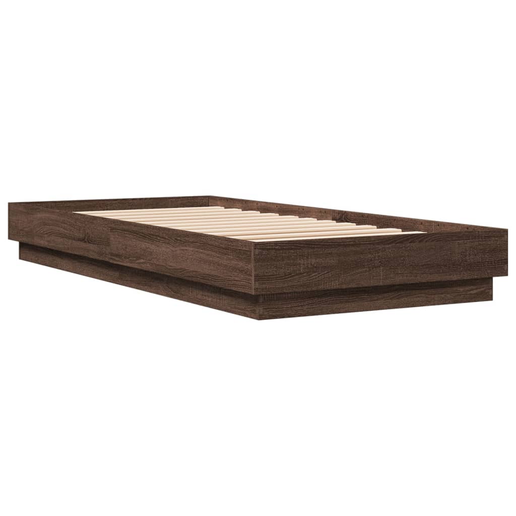 vidaXL Bed Frame without Mattress with LED Lights Brown Oak 90x200 cm